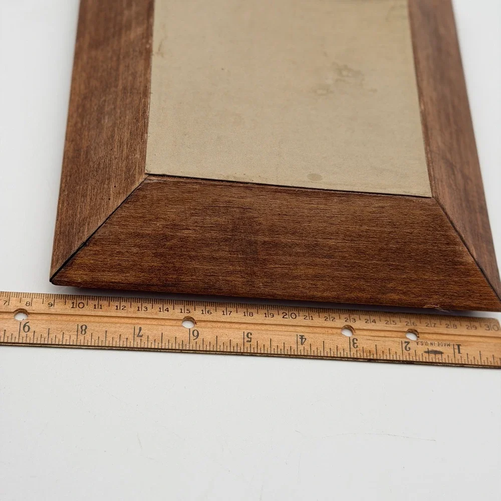 Vintage Carved Wood Square Wall Mirror Brown Leaf Scroll Ornate Frame Small